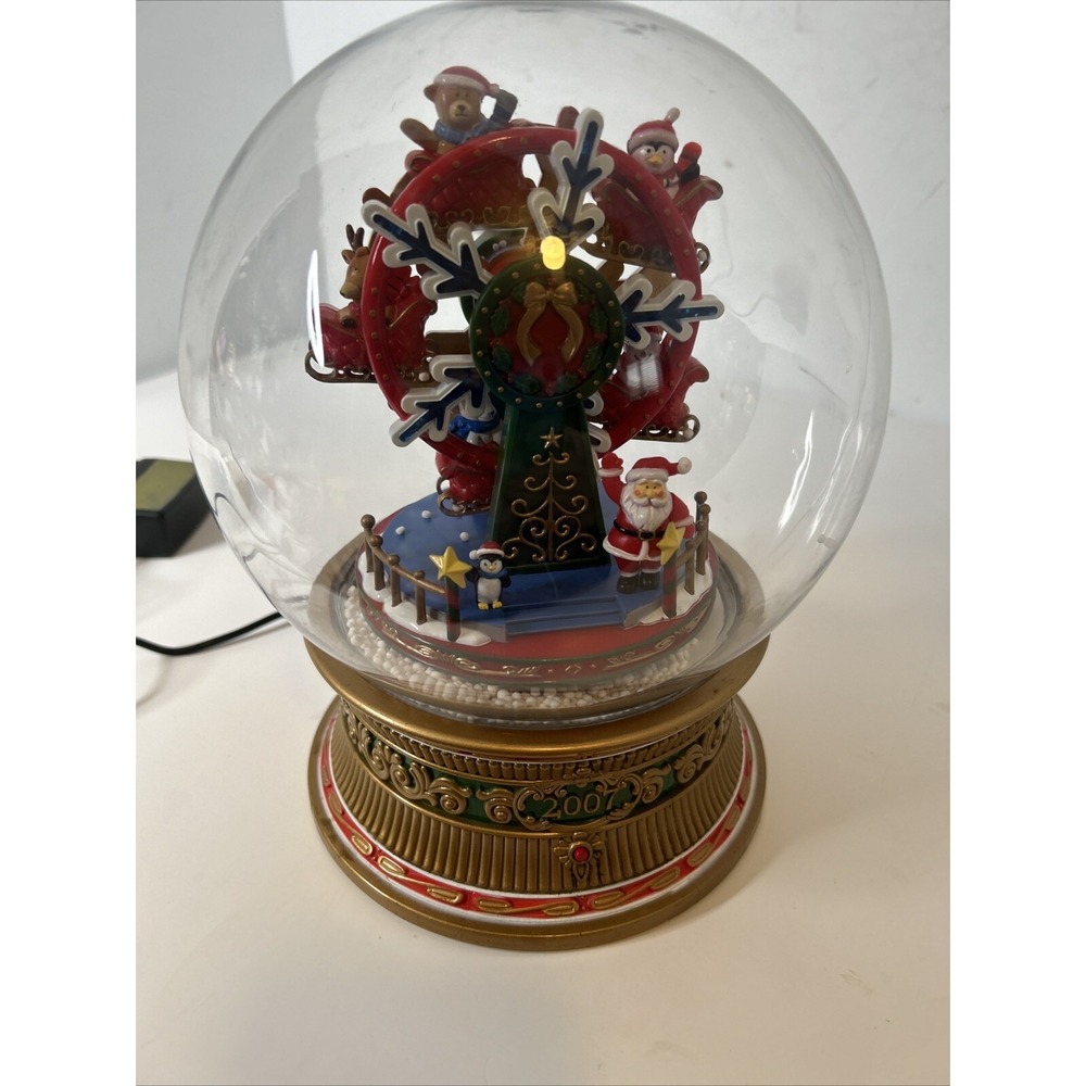 Santa Ferris Wheel Snow Globe 2007 Musical Lights Up Animated